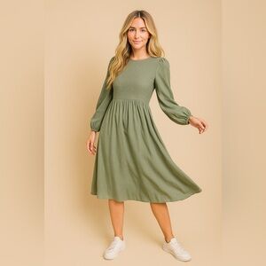 Green Smocked Ruffled Midi Sundress